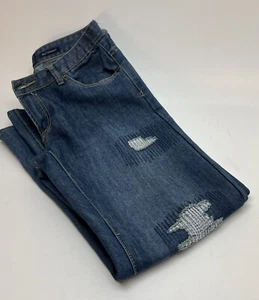 LUCKY BRAND Jeans Youth Size 20 Straight Distressed Denim Blue Patches 🔥 - Picture 1 of 9