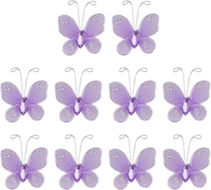 50PCS Wired Mesh Butterfly Glitter Gem Butterfly Craft Decor(Lavender) - Picture 1 of 8
