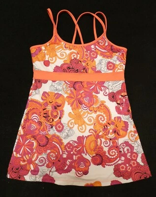 Sujetador deportivo elástico prAna Kaley naranja/negro/malva/blanco estampado floral talla S Foto 1 de 3