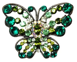 Broche Mariposa Vintage Verde y Diamantes de Imitación AB Disfraz Estate 1.5" - Imagen 1 de 8