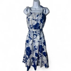Pompare Hawaii Women's Vintage Hawaiian Knee Length Dress Tie Straps Blue Sz S - Picture 1 of 6