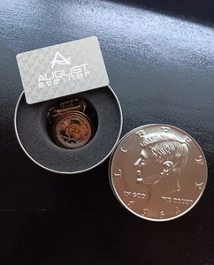 August Steiner JFK1972 coin pocket watch w/chain gold tone Quartz date/day w/tin - Picture 1 of 7