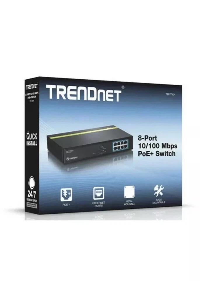 TRENDnet TPE-T80H 8-Port 10/100 Mbps PoE+ Switch Ethernet 8 Port FE 30W PoE - Image 1 of 1
