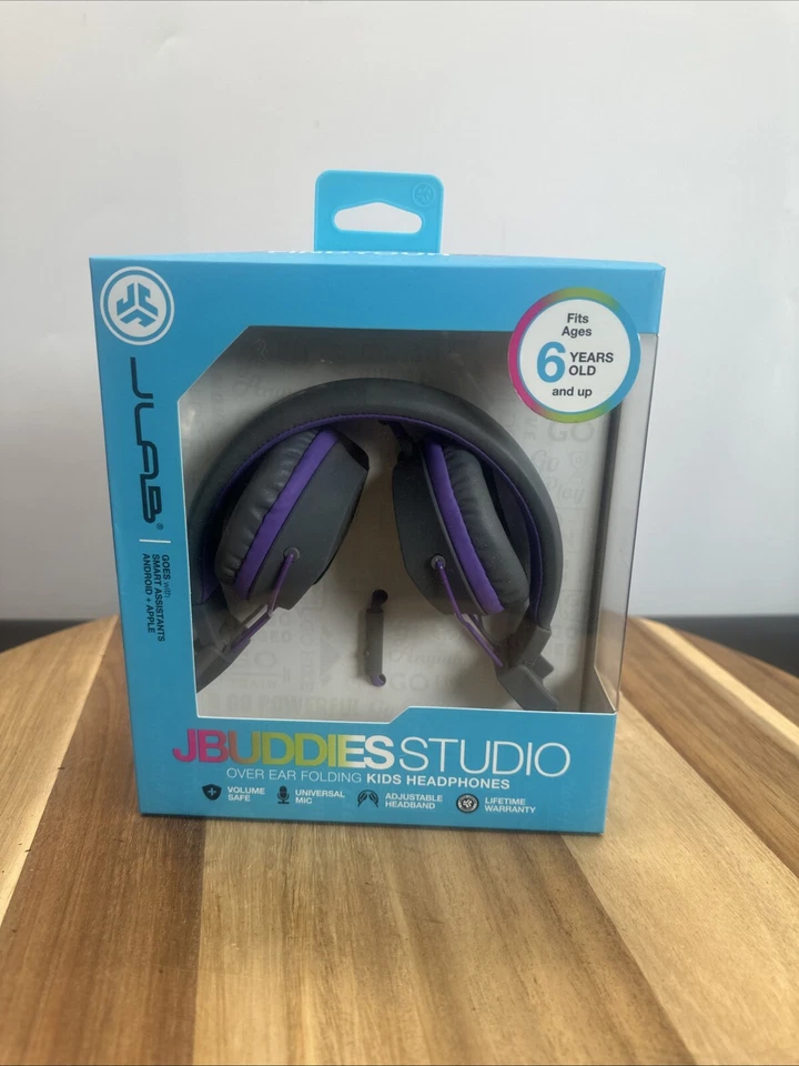 JLab Jbuddies Studio Over Ear Folding Girl kids Grey/Purple Headphones 6 Years + - Image 1 of 4