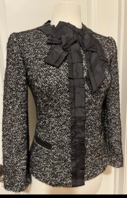 Dolce & Gabbana Tweed Black Ribbon Detail Blazer/ Jacket Sz~ S~M~ Made In Italy - Image 1 of 4