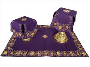 Chalice Covers Set Embroidered Gabardine Purple 26,77"x18,89" - Picture 1 of 10