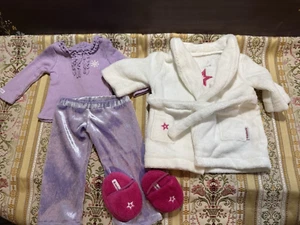 American Girl weißer Stern Morgenmantel rosa Hausschuhe lila Schneeflocke Pyjama Top SET - Bild 1 von 9