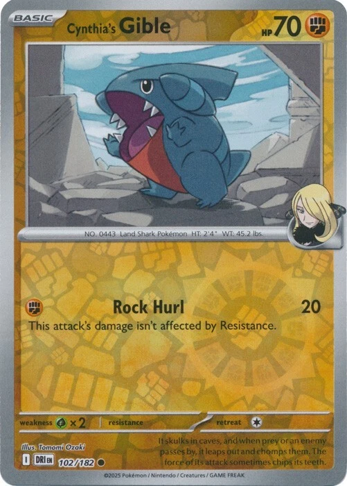 Cynthia’s Gible 102/182 Reverse Holo SV10: Destined Rivals Pokemon Card NM - Image 1 of 1