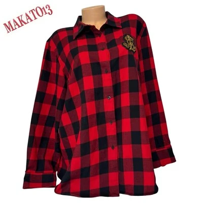 Ralph Lauren Women's Sz 2X Buffalo Plaid Flannel Shirt Button Up Top Embellished - Image 1 of 4