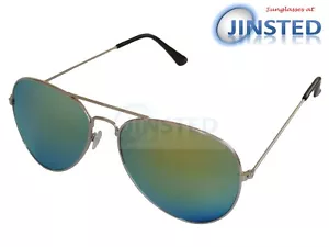 Lentes reflectantes espejadas marco plateado gafas de sol marco piloto Sunnies AA008 - Imagen 1 de 3