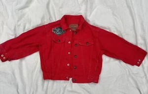 Vintage Levis Red Denim Jacket Orange Tab Harley Davidson Size 6 Kids - Picture 1 of 13