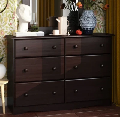 Широкий комод с 6 ящиками отделка шоколадом Java комод 100% сплошное дерево комод - Изображение 1 из 4