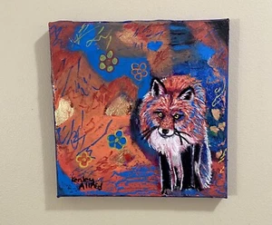 Original Art Fox Canvas Painting Handmade Artwork Size 8”x8” - Picture 1 of 5