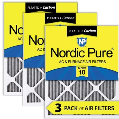 Nordic Pure 10x10x1 Furnace Air Filters MERV 10 Pleated Plus Carbon 3 Pack - Image 1 of 4