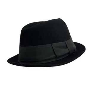 Vintage 40s 50s 7 1/4 Wool Felt Fedora Hat Classic Retro Rockabilly BLACK - Picture 1 of 24