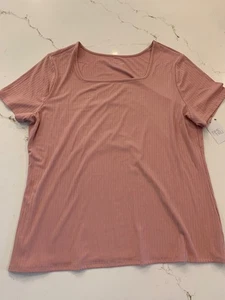 Top donna Time and Tru rosa chiaro a costine manica corta taglia XXXL (3X) NUOVO - Foto 1 di 11