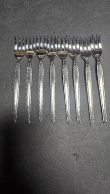 Juego de 8 tenedores de ensalada de acero inoxidable Rogers IS borde de desplazamiento cubiertos borde en relieve Foto 1 de 4