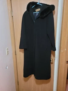 Ladies 16T Black Wool Coat, wi Hood and Has Faux Fur. Sleeves are Long. - Picture 1 of 3