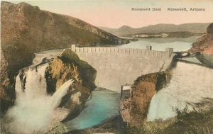 1940s Roosevelt Arizona Roosevelt Dam hand colored Albertype Postcard 25-9864 - Picture 1 of 2