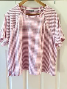 T by Talbots kurzärmliges Oberteil rosa weiß gestreift French Terry Größe X neu ohne Etikett - Bild 1 von 5