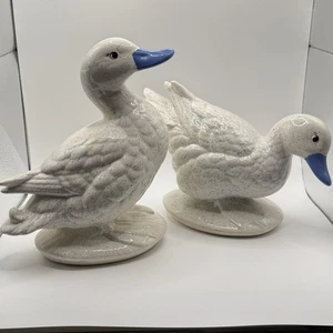 Vintage Ceramic Blue Speckled Duck Figurines Country/Farmhouse Decor Set Of 2 - Picture 1 of 9