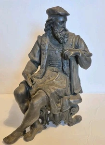 Leonardo Da Vinci 19th Century Cast Bronze Statue Rare Heavy Small Damage FRESHP - Picture 1 of 24