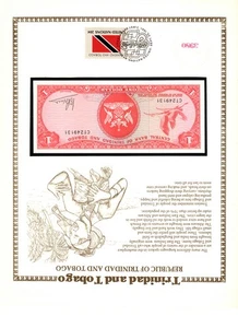 Trinidad & Tobago 1 Dollar 1977 P-30a UNC w/FDI UN FLAG STAMP CT249131 - Picture 1 of 2
