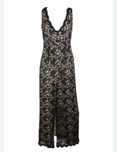 NWT Macy’s Connected Apparel Black Nude Elegant Lace Maxi Stretch Dress Plus 14 - Picture 1 of 6