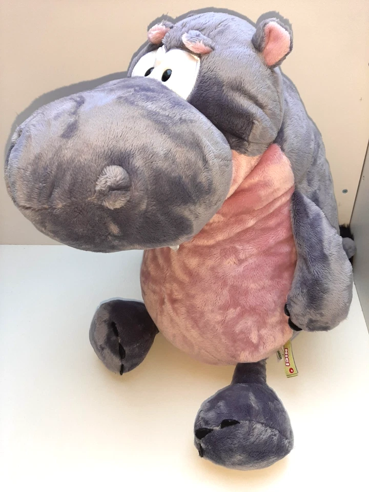 Wie neu: superweiches Nilpferd Nici green grau rosa Plüsch Etikett ca. 50 cm TOP - Bild 1 von 4