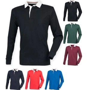 Mens Front Row Co 100% Cotton Premium Superfit Rugby Long Sleeve T Shirt Top - Picture 1 of 1