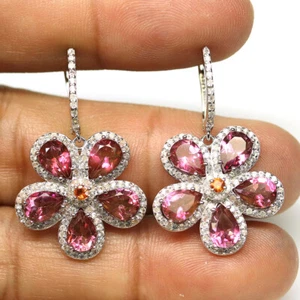 925 Sterling Silver 5 x 7 mm. Pink Mystic Topaz, Sapphire & Zircon Earrings - Picture 1 of 4