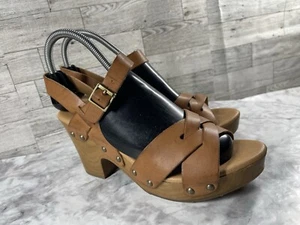 Korks Sandals Women 8 M Bagley Shoes Brown Leather Platform Slingback Comfort - Picture 1 of 18