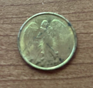 Schutzengel Medaille Münze Medaille goldfarben Metall / geflügelter Engel mit Heiligenschein - Bild 1 von 2