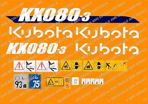 Kubota KX080-3 Mini Aufkleber Bagger Komplettset mit Sicherheit Warnzeichen - Bild 1 von 1