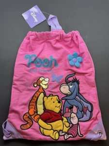 ✅ Disney Winnie Puuh Vintage Rosa Kordelzug Rucksack mit Tigger Eeyore Ferkel - Bild 1 von 15