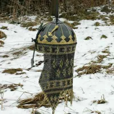 Casco cúfico persa islámico otomano Khula Khud con grabados aspecto antiguo Foto 1 de 2