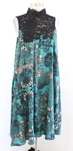 Maeve Anthropologie Green Black Lace Mock Neck Butterfly Silk Swing Dress Size S - Picture 1 of 10