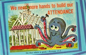 Octopus Church Build Attendence pm 1973 Postcard - Picture 1 of 2