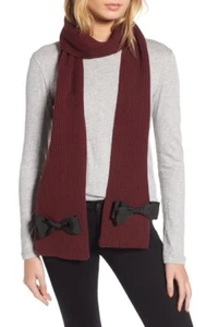New Kate Spade Grosgrain Bow Muffler Knit Scarf Wine with Black Bow 84" L x 7" W - Picture 1 of 6
