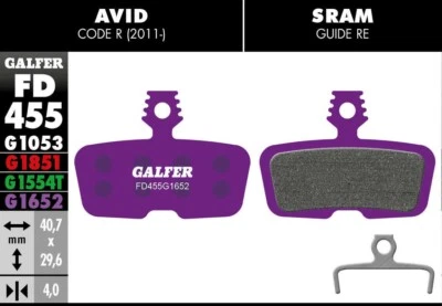 Galfer Brake Pads for SRAM Code R RSC Guide RE DB8 - FD455 G1652 Ebike Purple - Image 1 of 2