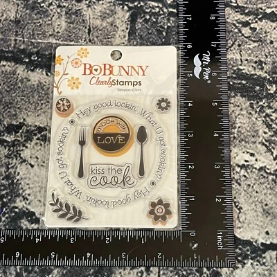 Bo Bunny WHAT YOU GOT COOKIN’ kiss The Cook Made W Love Clearly Cling Stamp Se - Image 1 of 4