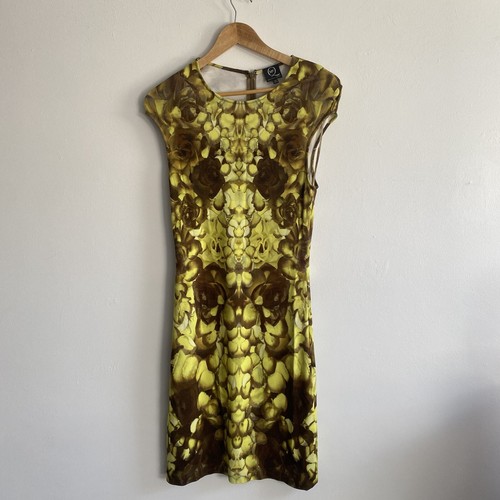 Abito McQ Alexander McQueen XL Extra Large Giallo Floreale Bodycon Elasticizzato Viscosa