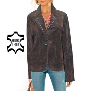PESCARA Echtes Leder Wildleder Vintage Boho Hippie Jacke Übergangsjacke Gr.40 - Picture 1 of 8