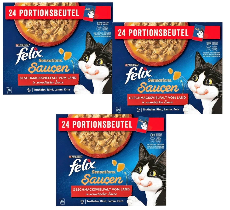 72 x 85 g Felix Sensations Saucen (€ 6,20/kg) vom Land Truthahn Rind Lamm Ente - Bild 1 von 1