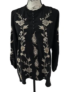 NWT Johnny Was Calipso Black Tan Peacock Sheer Embroidered Field Blouse - Size S - Picture 1 of 7