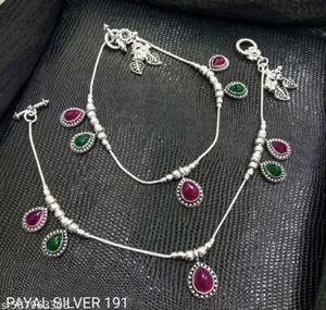 Elegante nuevo diseño plata Payal tobillera joyería afgani Kundan tobillera para ella - Imagen 1 de 2