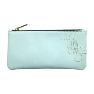 Anthropologie Pencil Pouch Zip Cosmetic Just In Case Sea Green Faux Leather - Picture 1 of 9