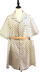 Vintage 80's Mens Size XXL Summer Poly Cotton Grey Navy Dots Shirt Shorts - Picture 1 of 7