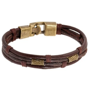 New Men's Braided Leather Stainless Steel Cuff Bangle Bracelet Wristband - Picture 1 of 5