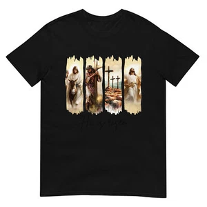 He Is Risen Christian Easter Jesus Cross Faith Resurrection T-Shirt - Picture 1 of 17